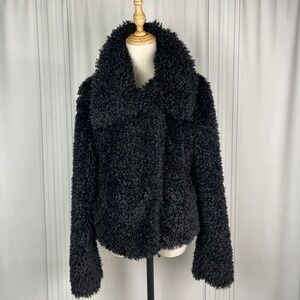 Lulus - Cozy Handful Black Teddy Jacket - Fuzzy‎ Faux Fur - Medium